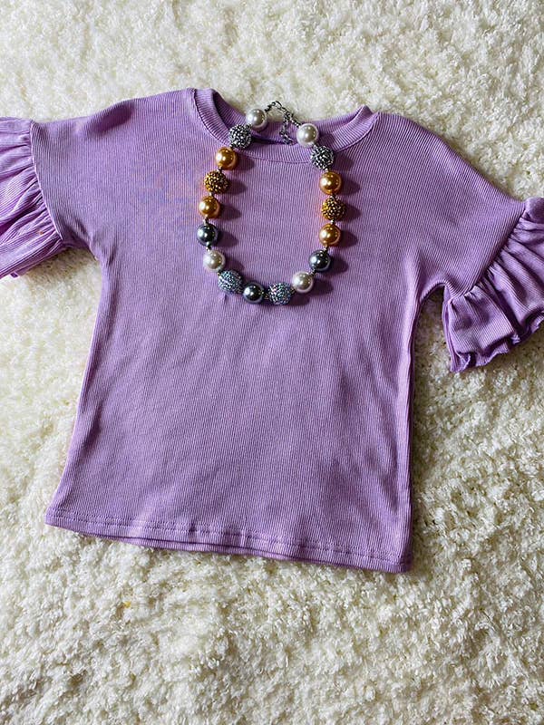 Lilac ruffle short sleeve girls top DLH2498 for wholesale by luluclothes