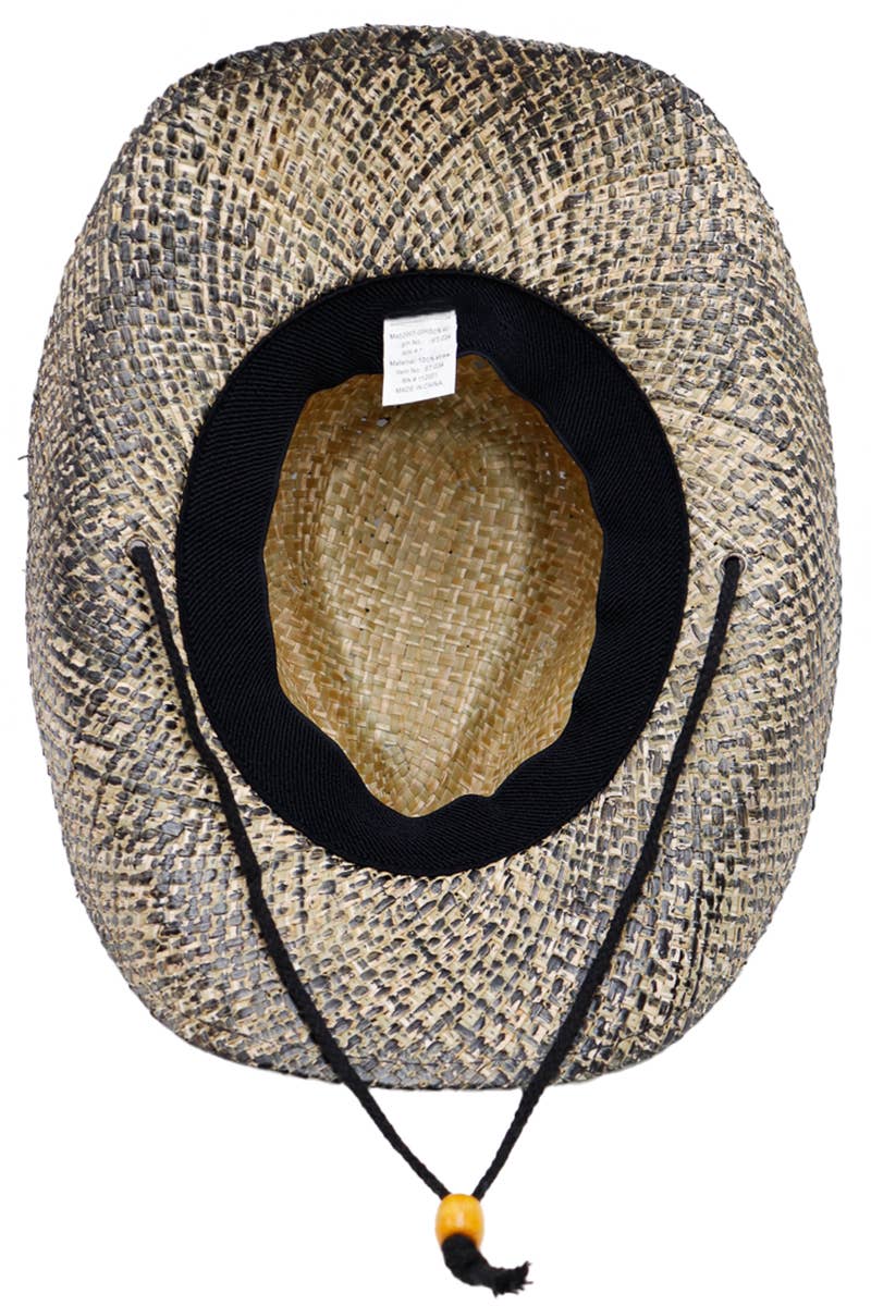 Black Longhorn Emblem Vintage Burnt Natural Straw Cowboy Hat for wholesale on Faire6