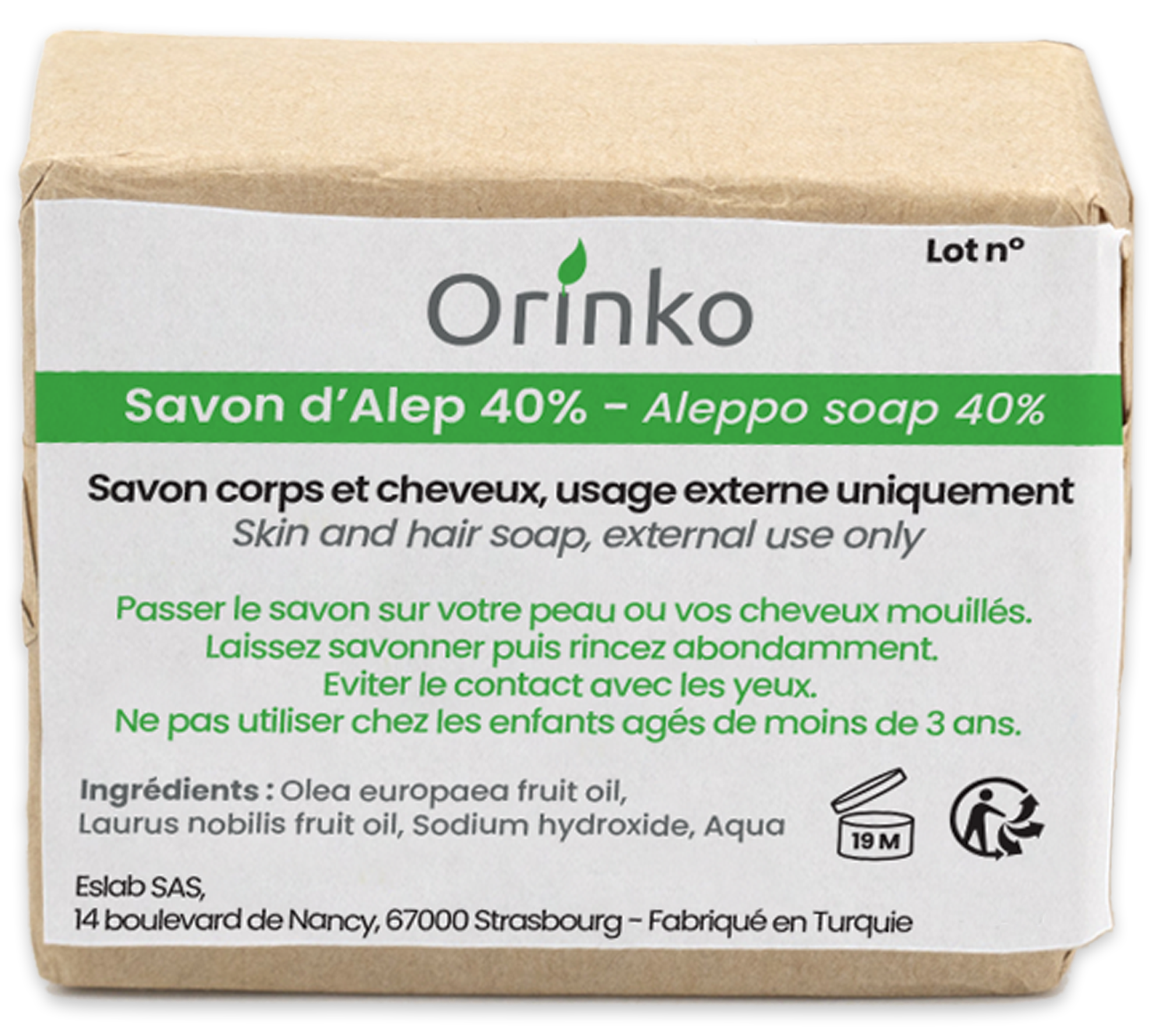 Orinko - Venta al por mayor Pastilla de jabón - Jabón tradicional de Alepo con 40% de aceite de laurel x16