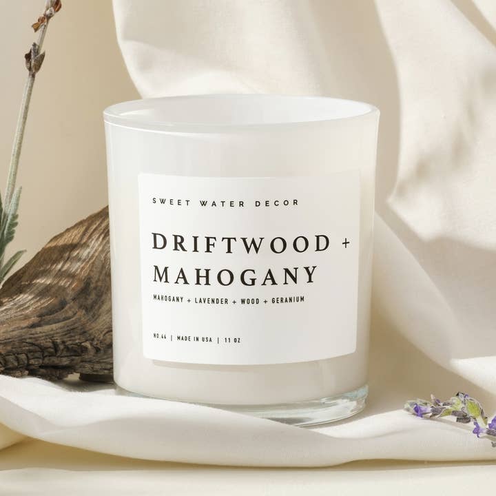 Sweet Water Decor - Wholesale Jar/Filled Candle - Driftwood and Mahogany 11 oz Soy Candle - Home Decor & Gifts