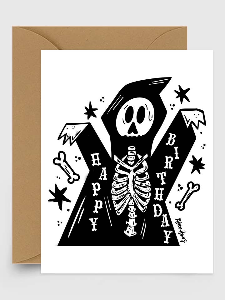 Fijne Verjaardag - Skeletkaart voor wholesale door After Hours Creative