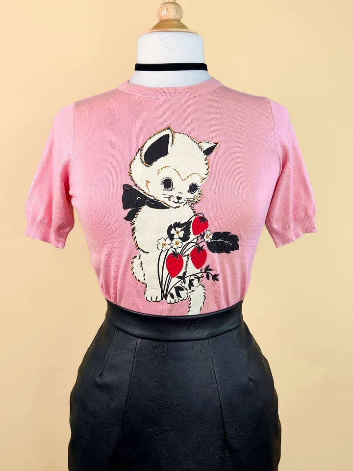 Strawberry Fields Forever short sleeve Sweater in Pink for wholesale by Mischief Made