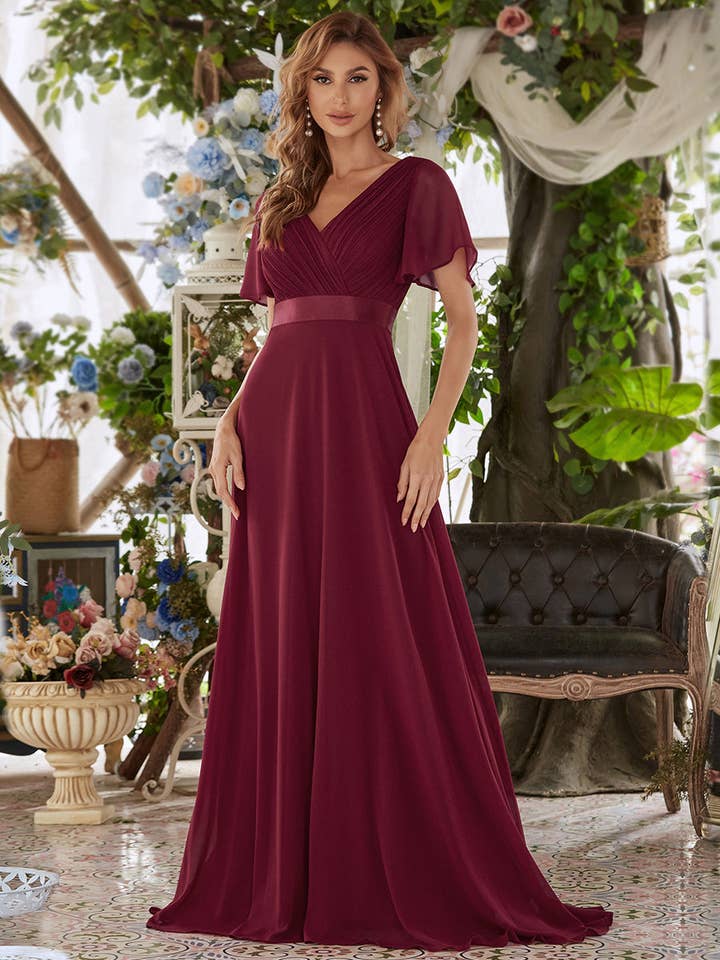 Ever-Pretty - Wholesale Gown – Women's - Double V-Neck Ruffles Chiffon Bridesmaid Dress