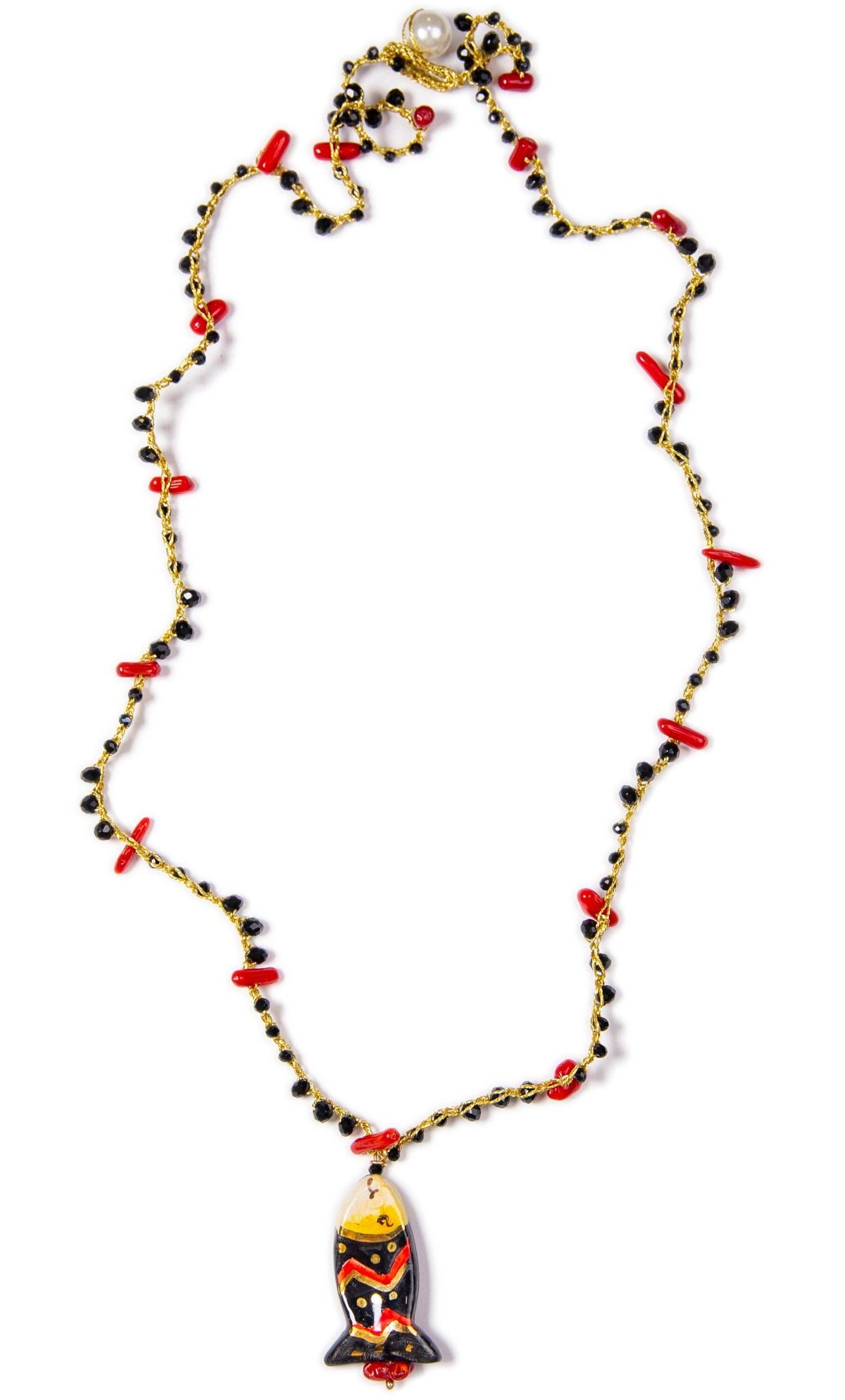 CASHFANA - Wholesale Pendant/Charm Necklace - Pesce ceramic long necklace0