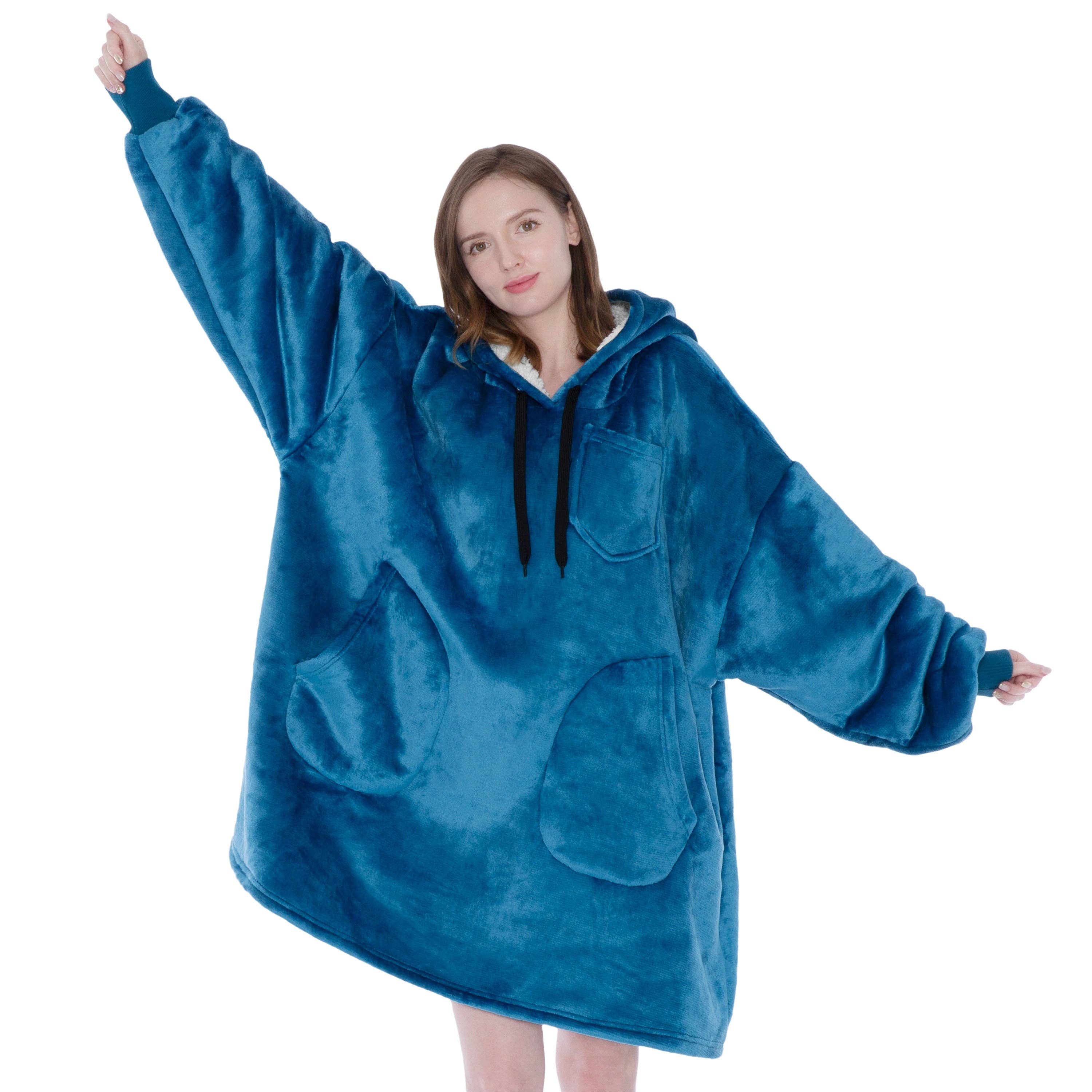 Pavilia - Wholesale Hoodie - Women's - Chest Pocket Sherpa Hoodie Blanket - Patch Pocket (Regular / Long)69