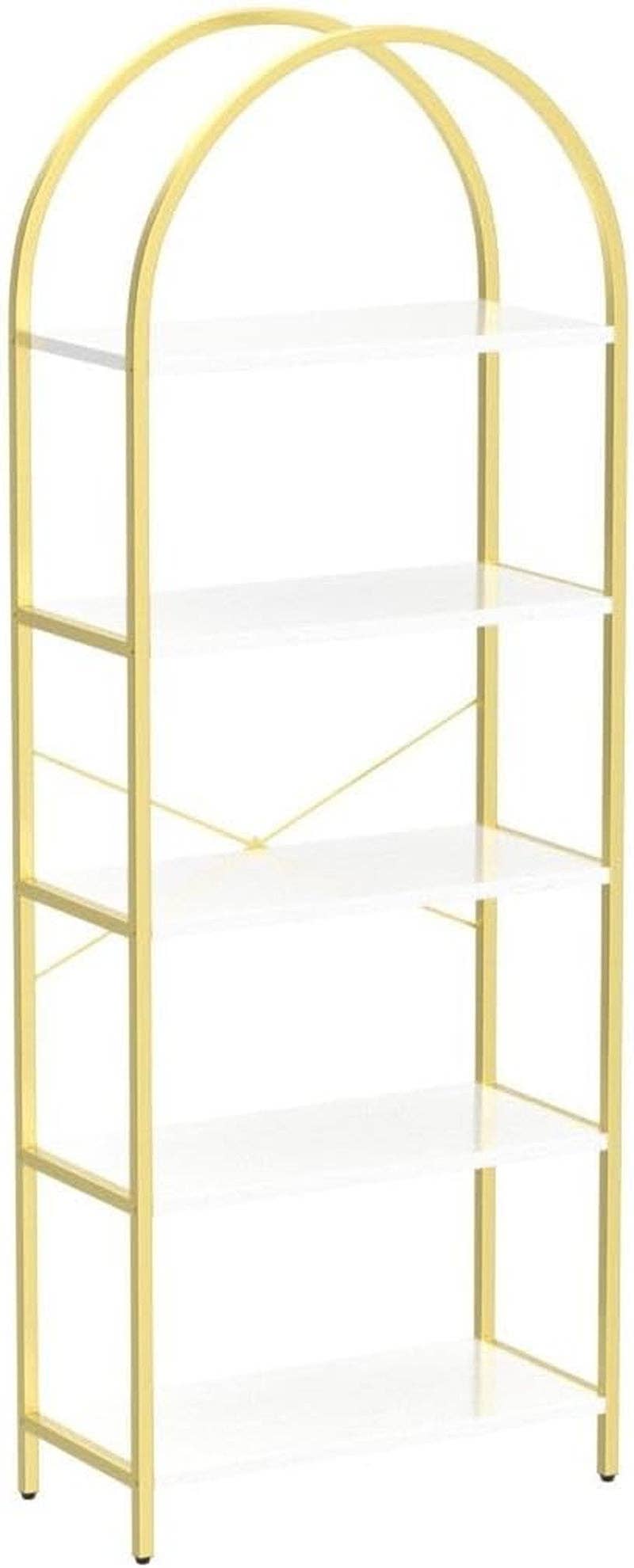 5 Tier Bookshelf Arched Display White Gold Metal Frame Bookcase for wholesale on Faire4