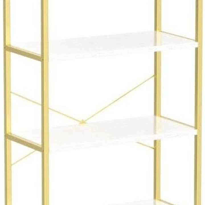 5 Tier Bookshelf Arched Display White Gold Metal Frame Bookcase for wholesale on Faire4