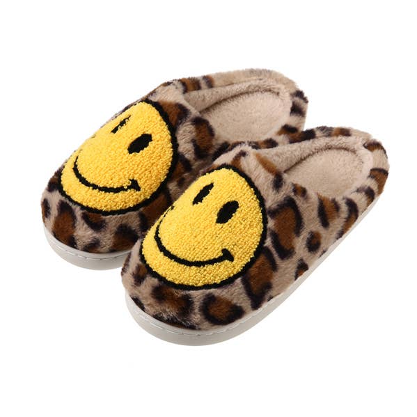 Nima Accessories Inc - Wholesale Slippers - Women's - Ladies Plush Happy FACE Animal Print Slippers