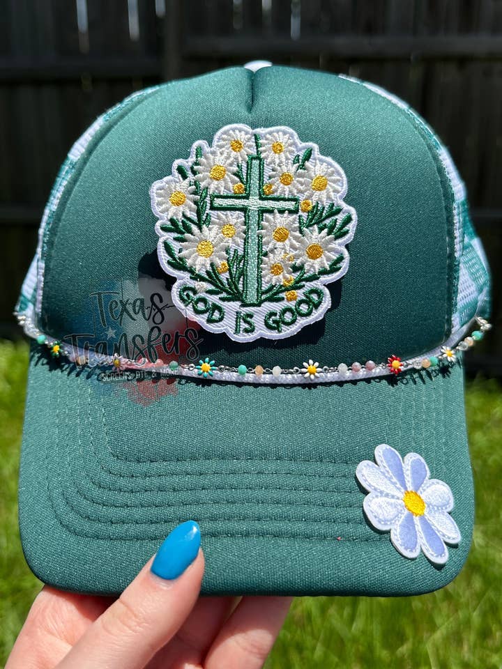 Waldgrüne Trucker-Kappe mit kariertem Rücken für den Großhandel von Texas Transfers