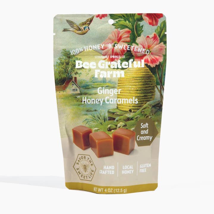 Bee Grateful Farm's 100% Honey Sweetened Caramels - Wholesale Caramel - 100% Honey Sweetened Ginger Honey Caramel (12 Units)
