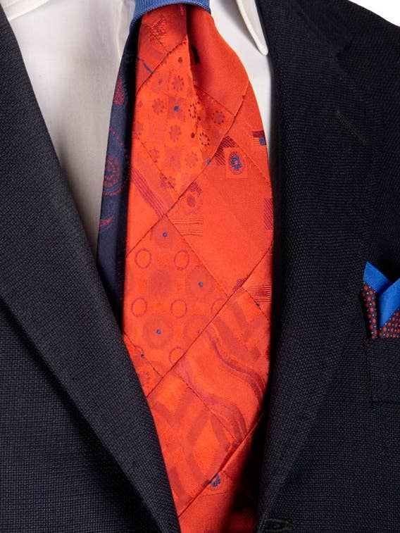 Patchwork Slips i Siden Mosaik Rost Mönster Blå PM648 för wholesale av Graffeo Cravatte