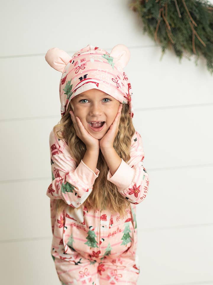 Adorable Sweetness - Wholesale Onesie - Kids - Kids Pink Santa Lounge Zip Hoodie Onesie with Critter Ears