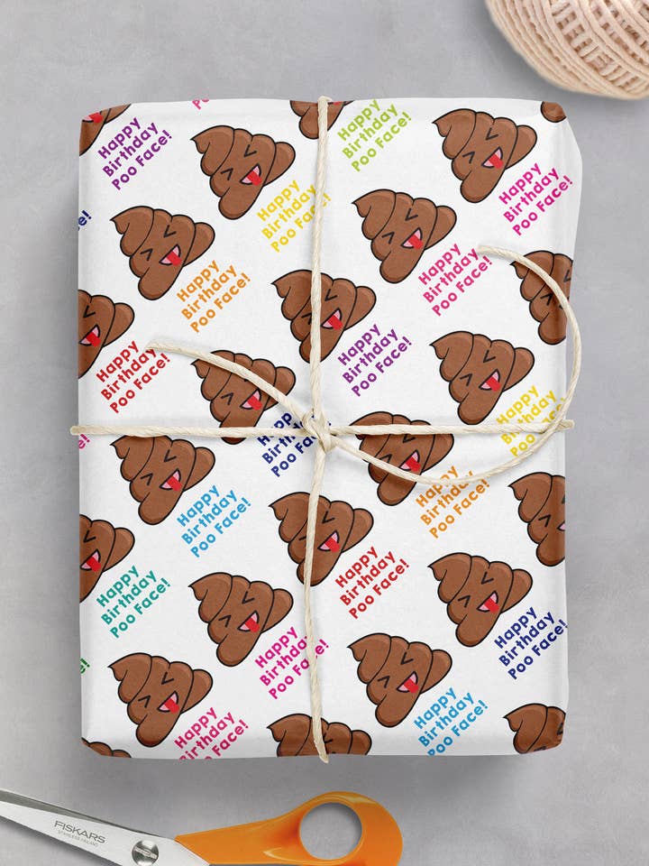 Envoltório de presente engraçado - cara de cocô engraçada** Pacote com 2 folhas dobradas** por atacado de Brainbox Candy