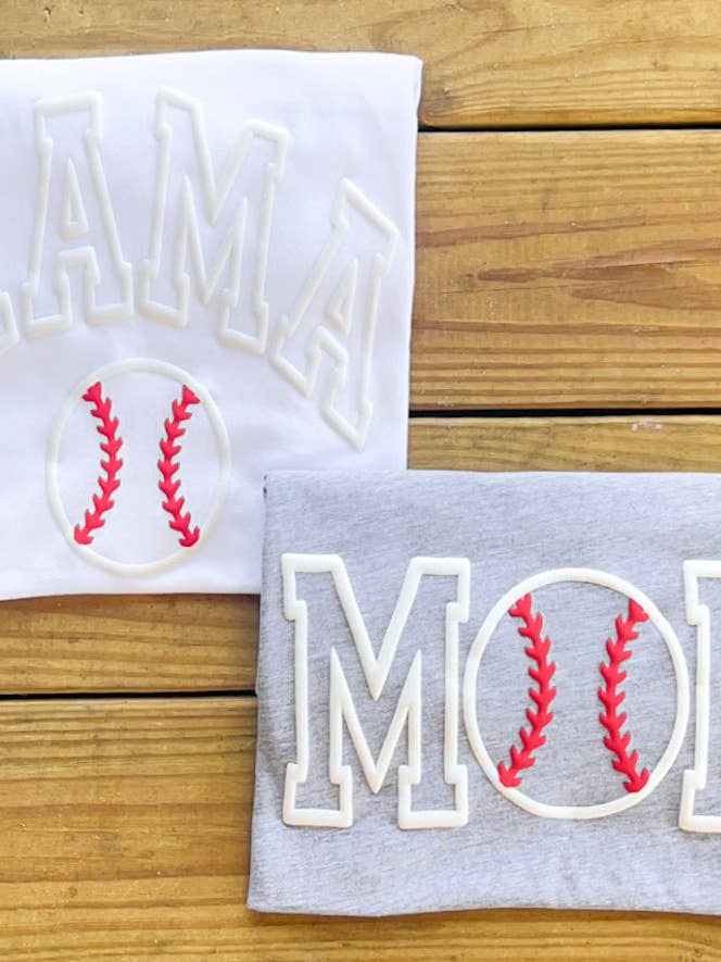 COTTON PRESS CO. - Wholesale Screen Printed T-Shirt - Women's - 3D Puff Baseball Mom/Mama T-Shirt