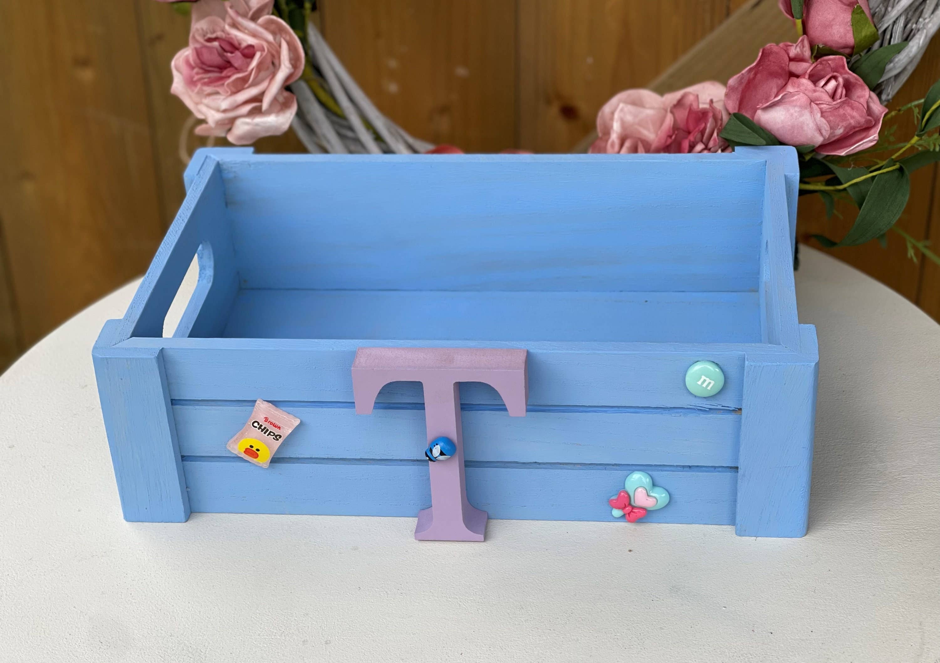 Rainbow Craft Studio – wholesale Decorative box – Personalised small wooden letter box / crate book toy teddy memories6