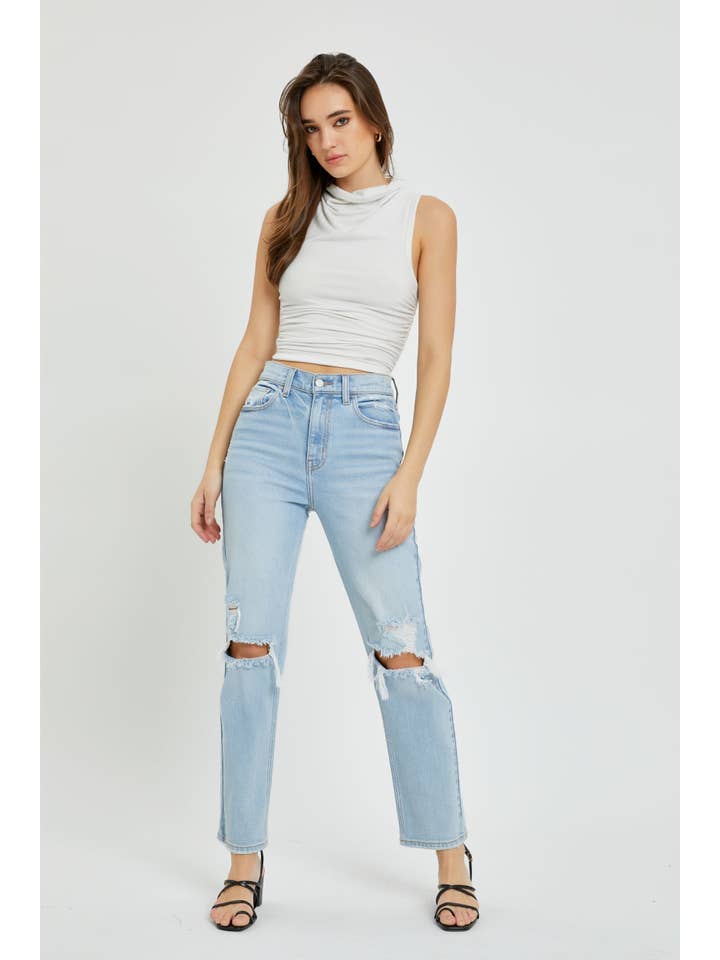Cello Jeans - Wholesale Jeans - Women's - WV18628S-LTD Distressed High Rise Straight Denim jean