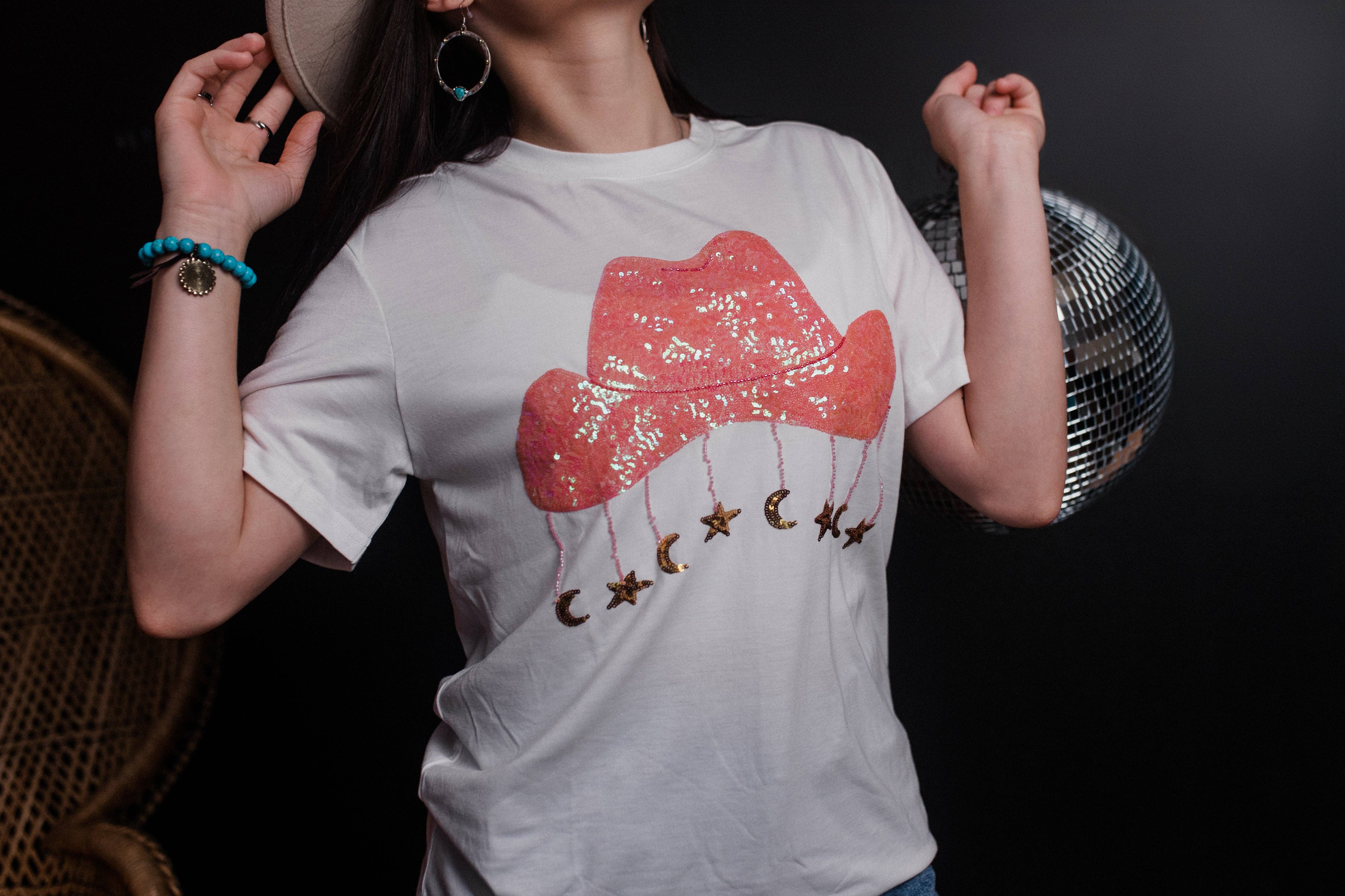 White MK554 Starry Cowgirl Short Sleeve Tee for wholesale on Faire1