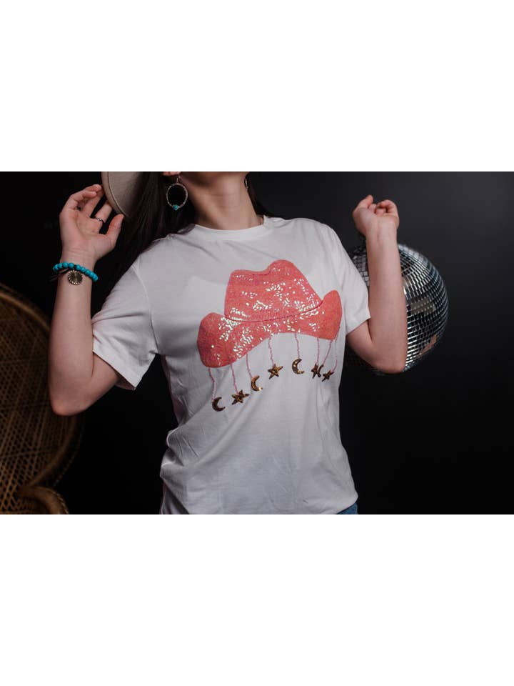 White MK554 Starry Cowgirl Short Sleeve Tee for wholesale on Faire1