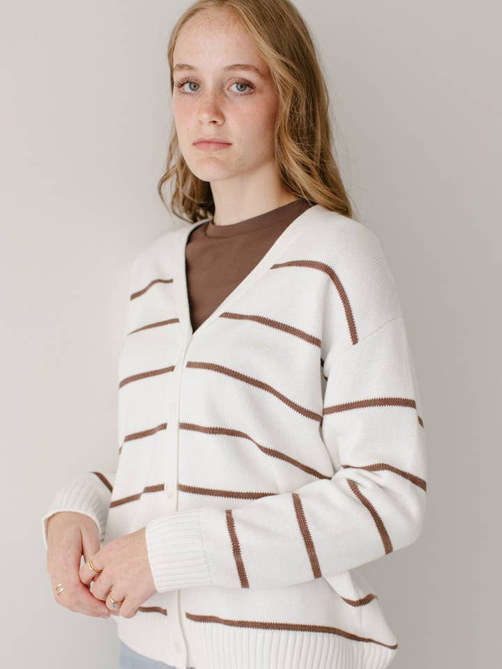 'Kayne' Classic Striped Cotton Cardigan for wholesale by The Main Street Exchange