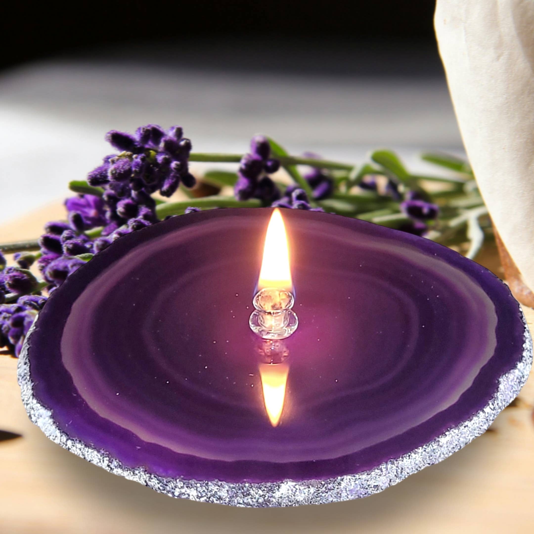 Essoya - Wholesale Decorative Tabletop Object - Purple Agate Oil Candle with Natural Lamp Oil Spa Gift box4