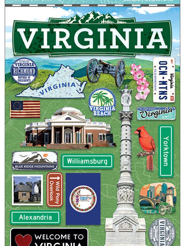 Travel-Virginia Dimensional Stickers for wholesale by Paper House Productions