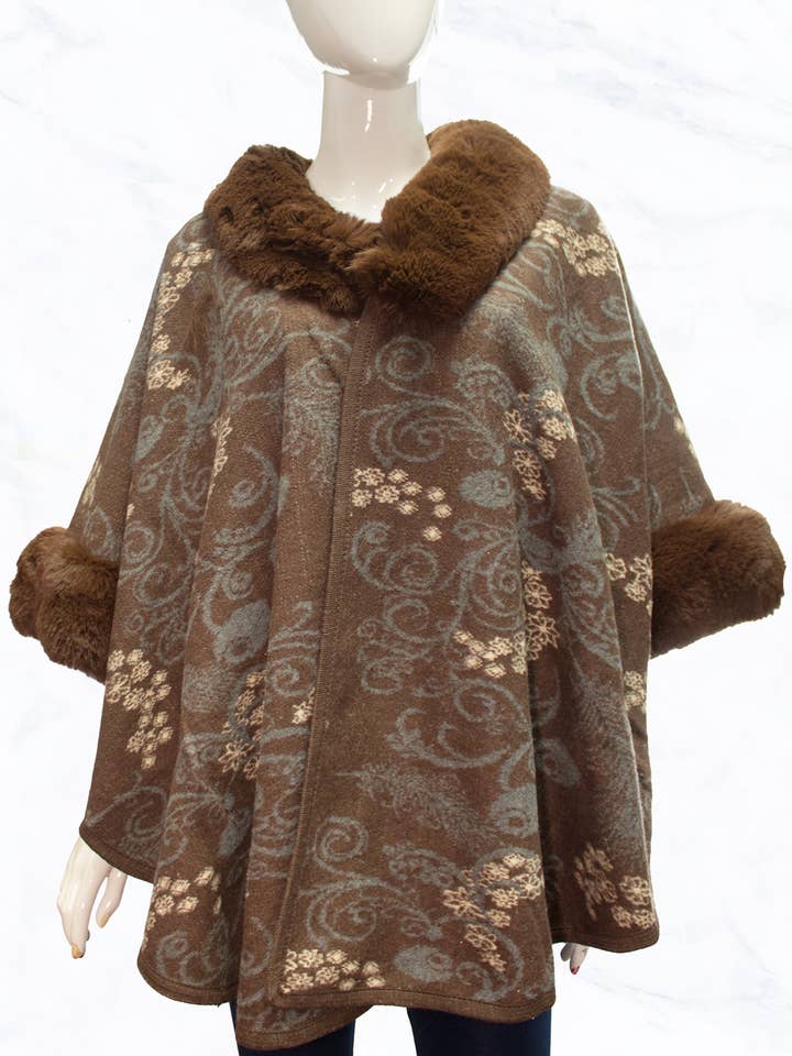 Paisley Print Faux Fur Cape for wholesale by Suzie Q USA