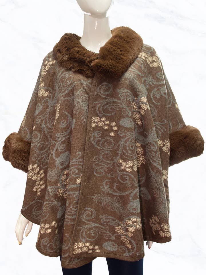 Paisley Print Faux Fur Cape for wholesale by Suzie Q USA