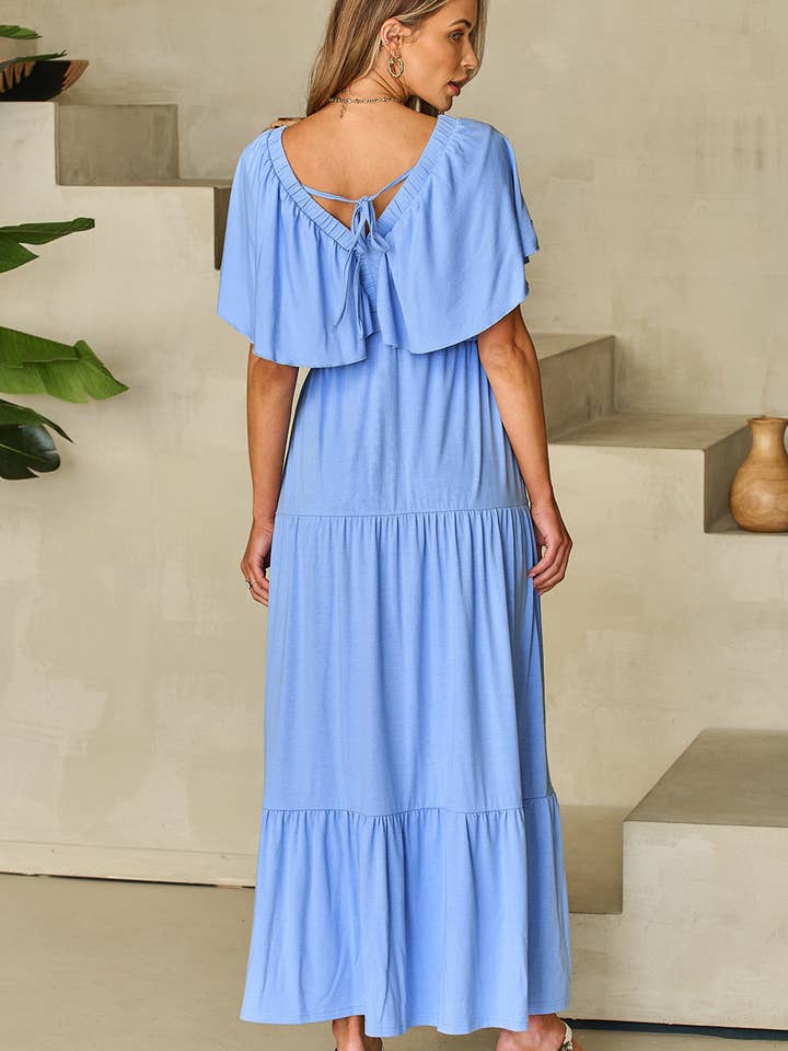 Threaded Pear – Engroshandel Kjole - Dame – Kelsey Tekstureret Kjole med Flagrende Ærmer og Flæser Maxi Kjole1