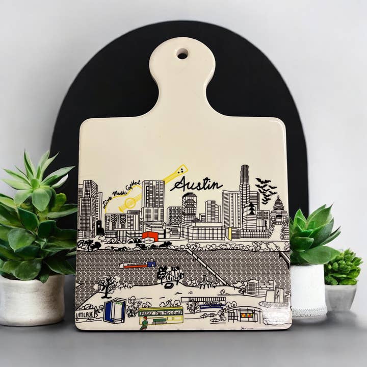 Trivella in ceramica con skyline di Austin per la vendita all'ingrosso da parte di Beyond Cushions Corporation