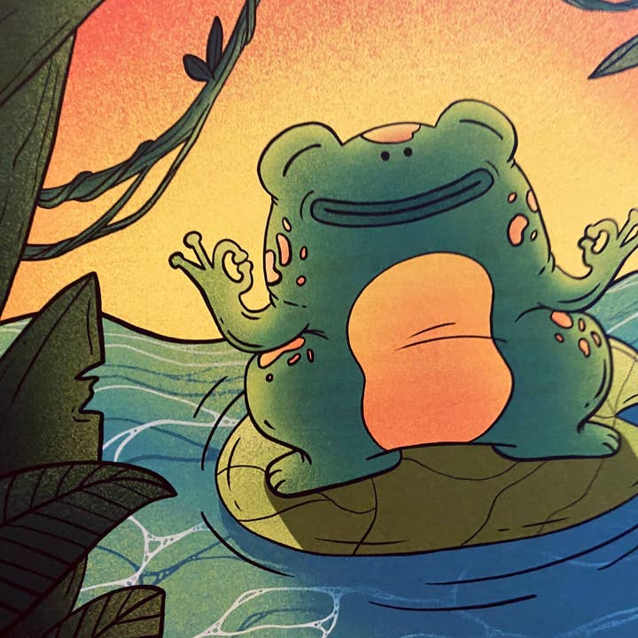 Tara Sullivan - Vendita all'ingrosso Stampa artistica - Stampa artistica animale | Simpatica decorazione da parete | Stampa rana in meditazione | Arte della rana | Decorazioni per la casa | Arte della natura | Simpatica stampa artistica | Arte botanica