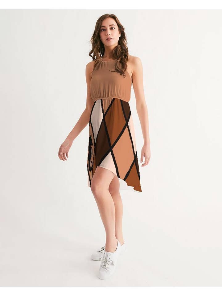 white base color Dwayne Elliott Collection Women's High-Low Halter Dress for wholesale on Faire1