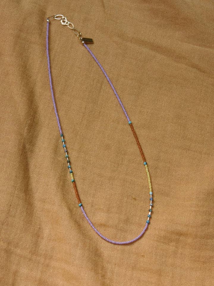 Dainty Beaded Choker - in Lilac with Turquoise for wholesale by Freestone