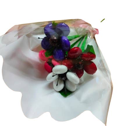 Mini bouquet di 4 anemoni in confetti al cioccolato per la vendita all'ingrosso da parte di Fleurs-Thés en chocolat