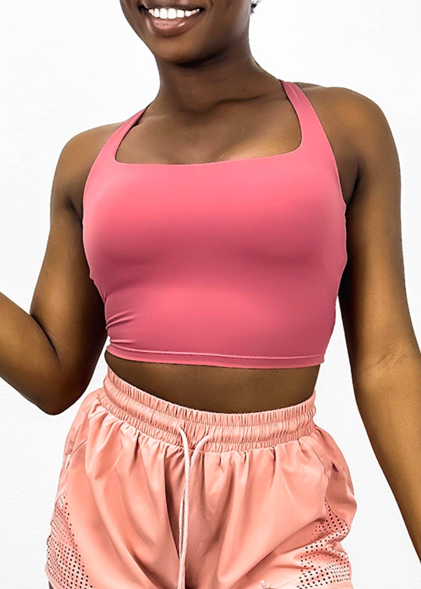 Active by Anna-Kaci - Wholesale Sports Bra - Women's - Square Neck Contouring Lined Open Back Sports Bra Tank0