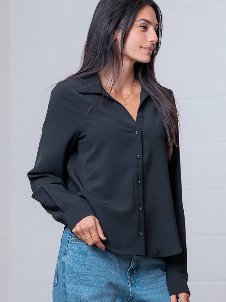 Taelynn - Wholesale Button Down Shirt - Women's - ST88298T-LONG SLEEVE BUTTON DOWN V-NECK SOLID SHIRT2