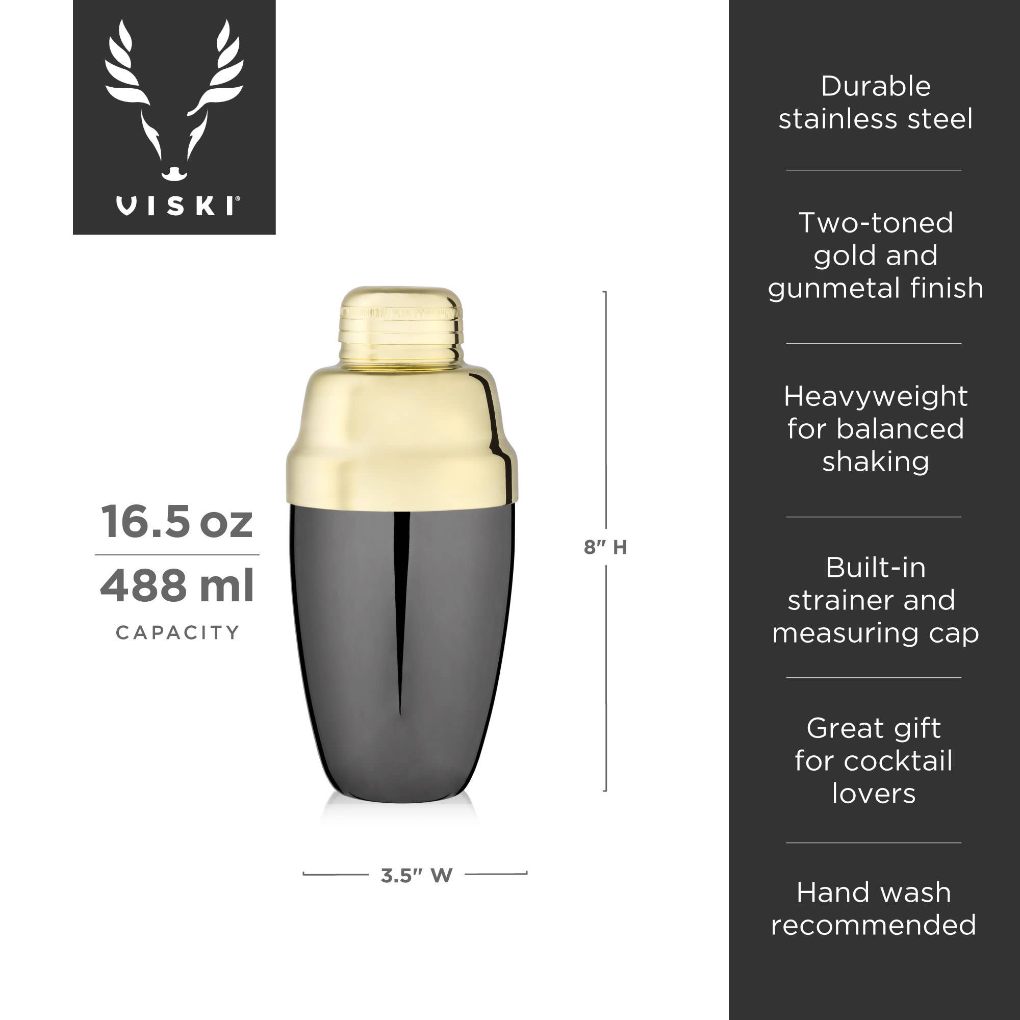 Viski - Wholesale Cocktail Shaker - Art Deco Two Toned Heavyweight Cocktail Shaker6