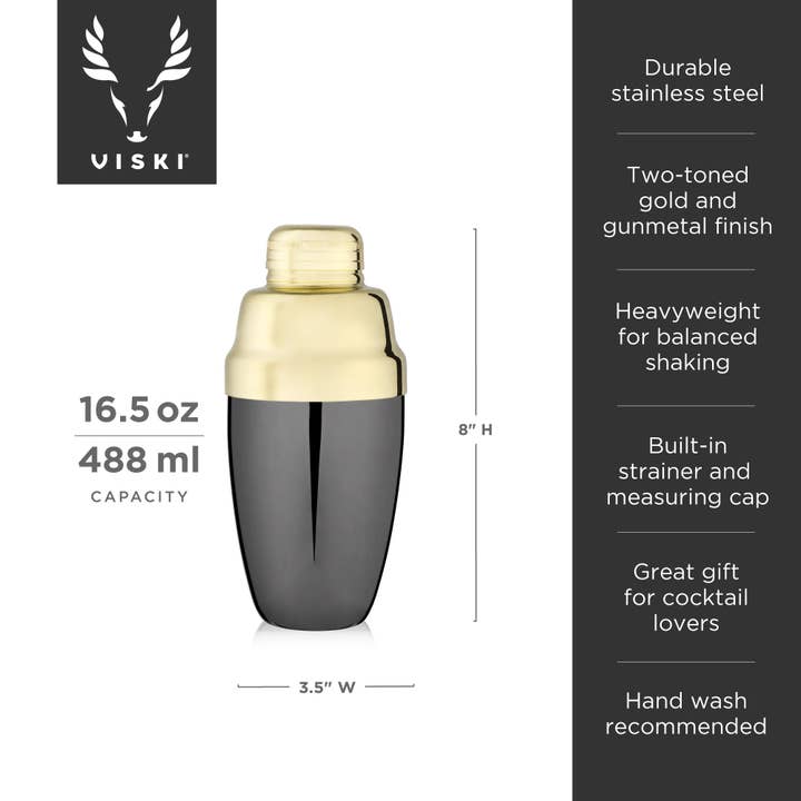 Viski - Wholesale Cocktail Shaker - Art Deco Two Toned Heavyweight Cocktail Shaker6