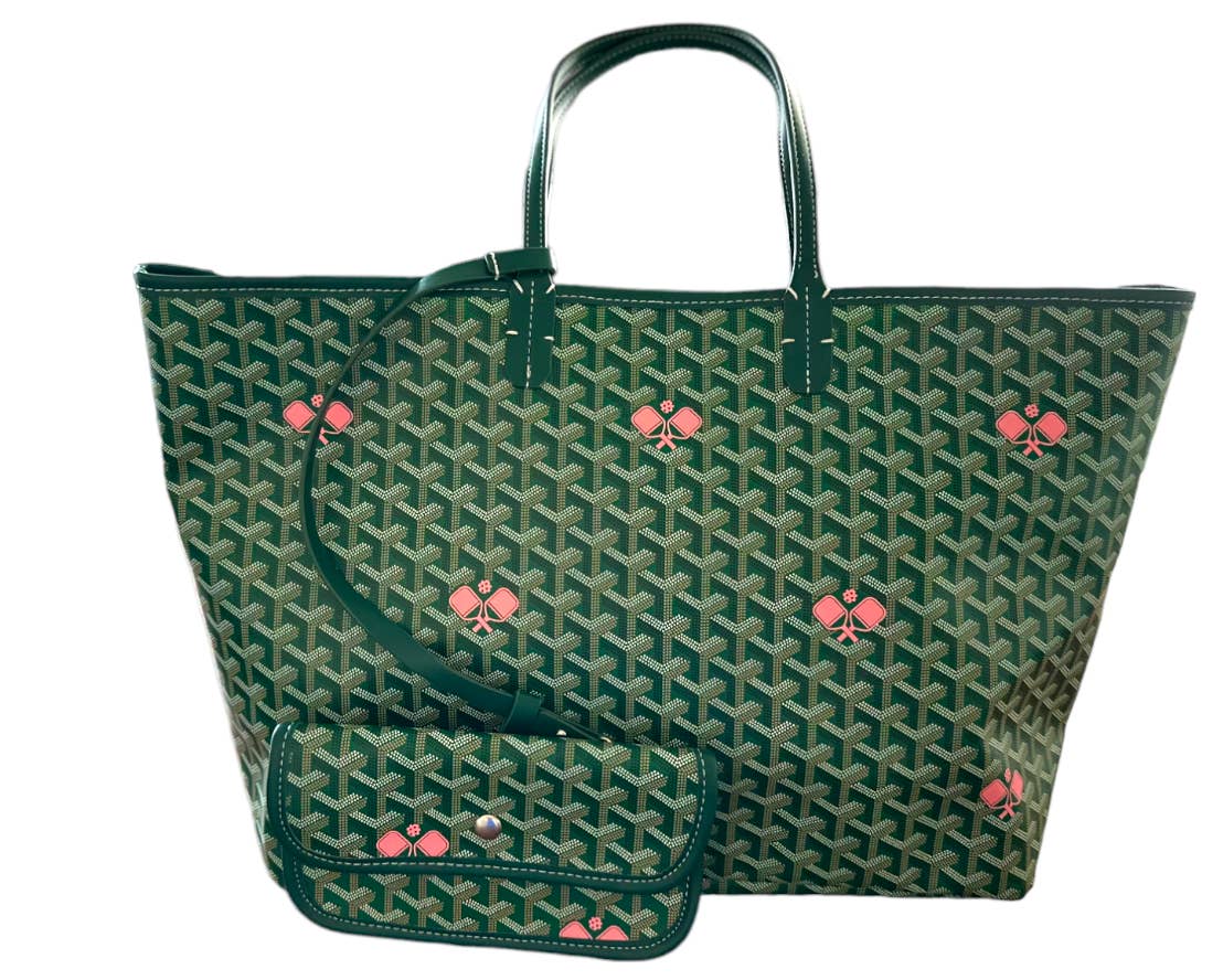 Runway Athletics - Vente Tote bag – femme - Sac de Pickleball - "The Whimsy" Vert avec Paddles Roses