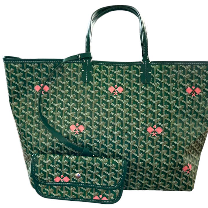 Runway Athletics - Vente Tote bag – femme - Sac de Pickleball - "The Whimsy" Vert avec Paddles Roses0