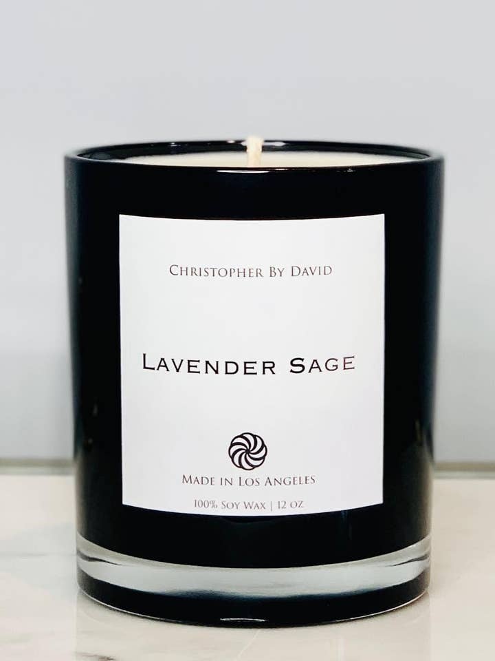 Bougie en cire de soja 100 % sauge et lavande pour la vente par Christopher By David