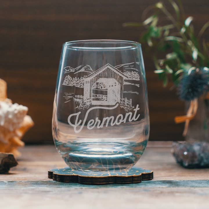 Vermont State Drinking Glasses for wholesale by Benoit's Design Co.