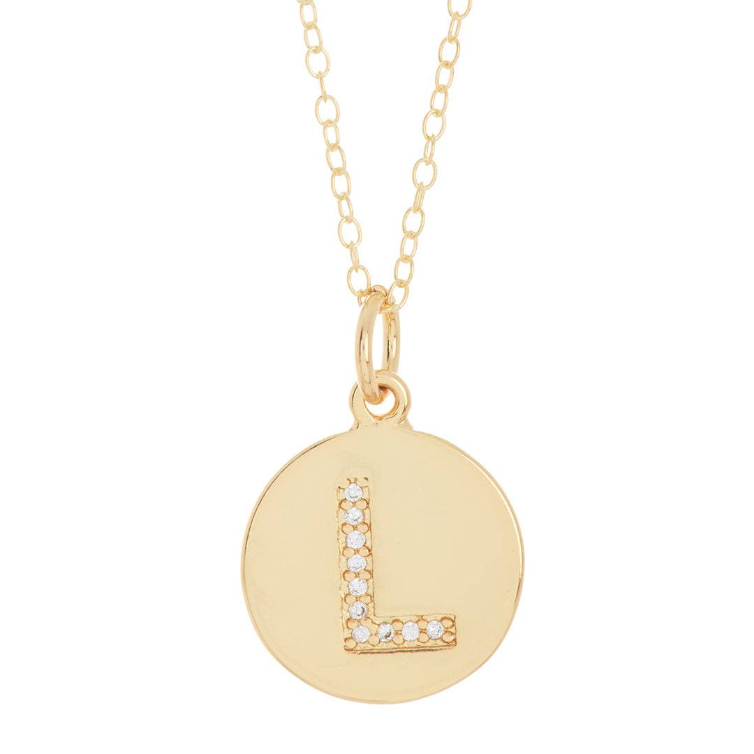 Adornia - Wholesale Halskettinghanger - Initial Pave Disc Ketting zilver goud13