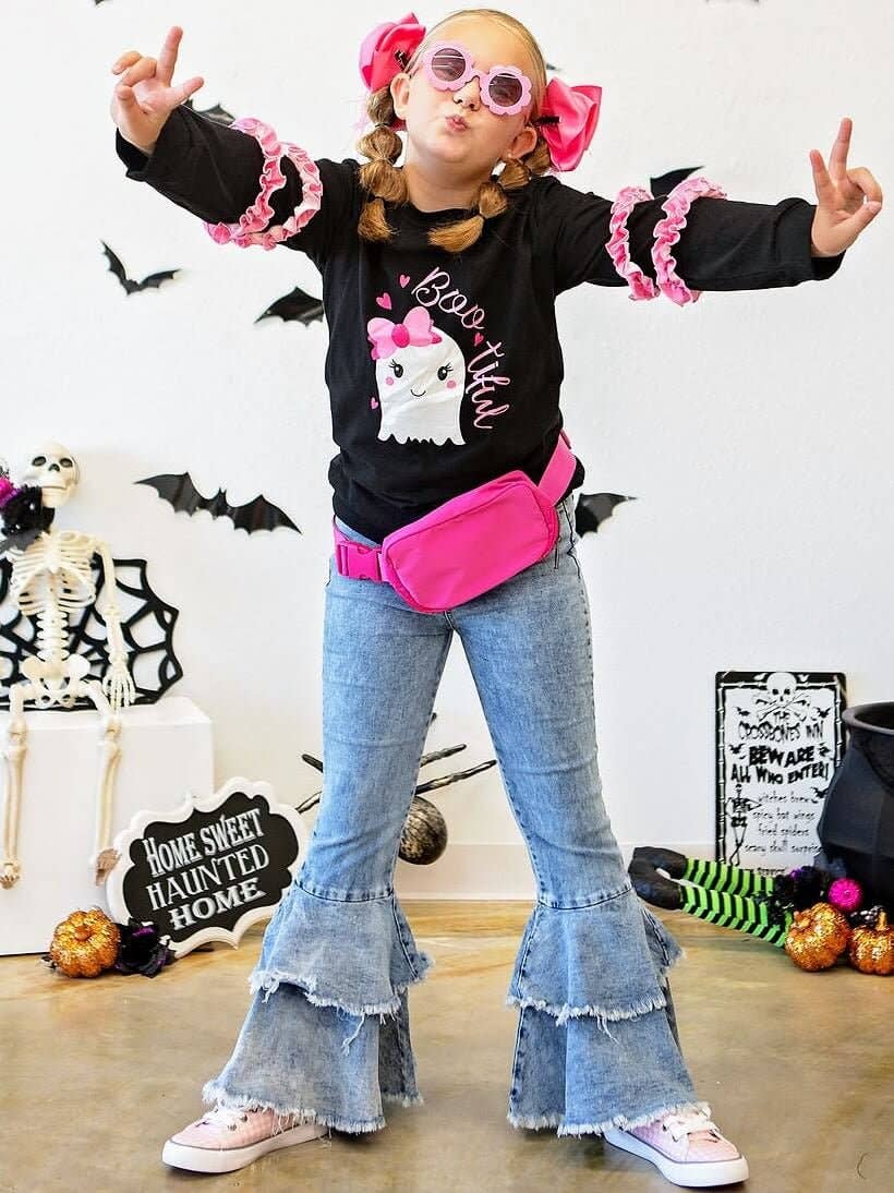 The Hair Bow Company - Vente Jean – enfant - Jean bleu à double cloche effiloché1