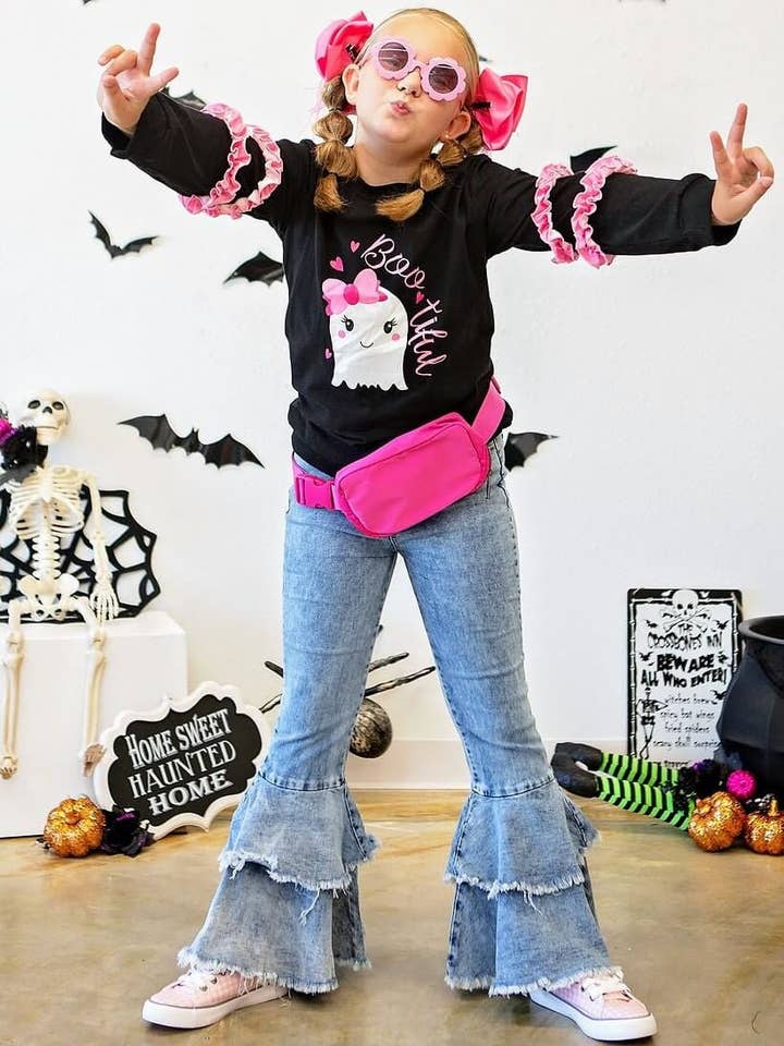 The Hair Bow Company - Vente Jean – enfant - Jean bleu à double cloche effiloché1