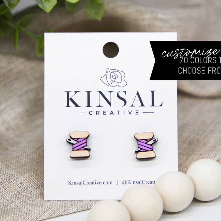 Kinsal Creative - Wholesale Stud/Post Earrings - Sewing Thread Customizable Wood Stud Earrings