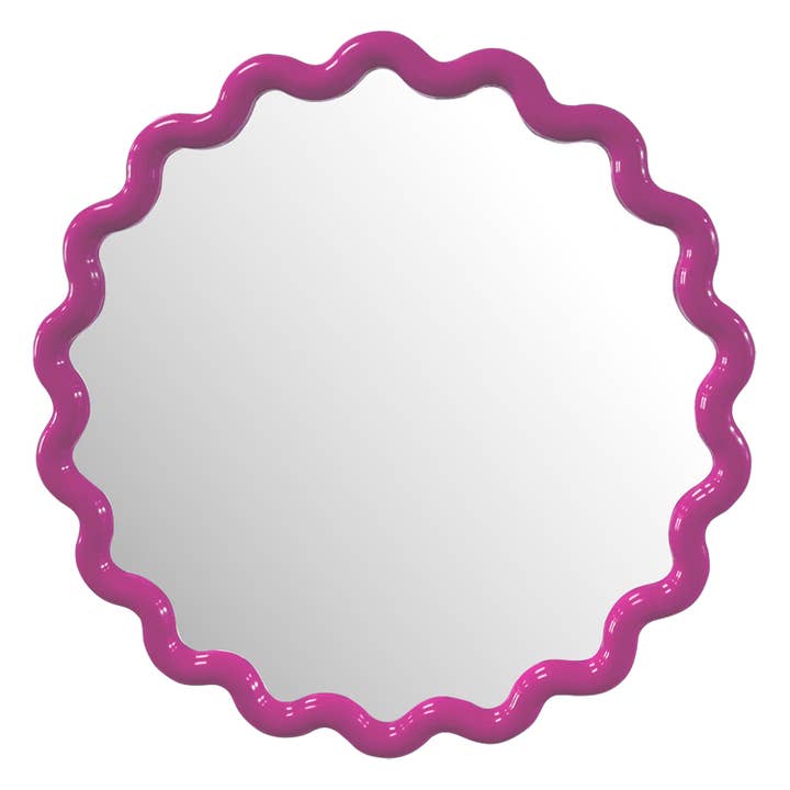 Playful Wave Edges Round Mirror Pink Hue Glass Framed 50 Cm for wholesale by DEENZ