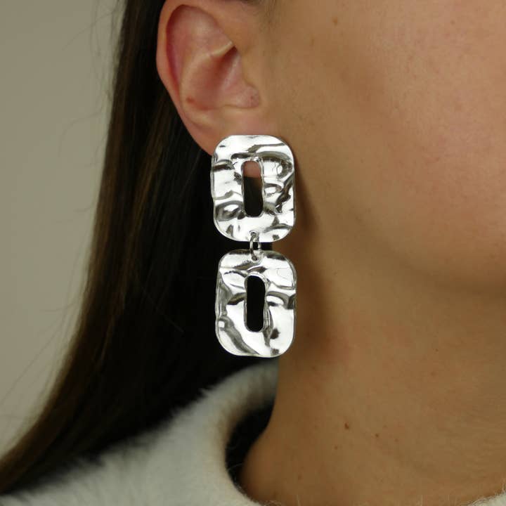 Brincos Pendentes Corrente - Textura Prateada por atacado de ColsonDesign