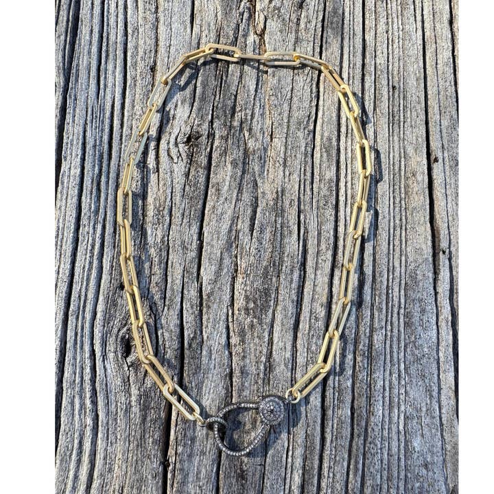 Mat guld stor papirclipskæde med diamantlås for engroshandel hos ILISSA MICHELE JEWELRY