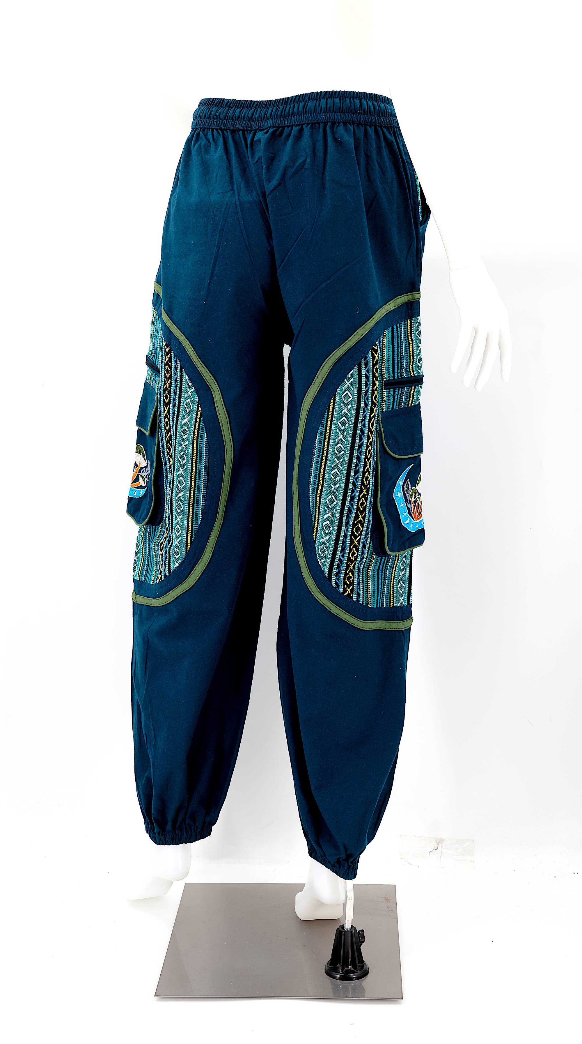 Himalaya Handmade - Venta al por mayor Pantalones - Mujer - Pantalones bohemios hechos a mano de algodón con bordado de luna y hongos estilo harem19