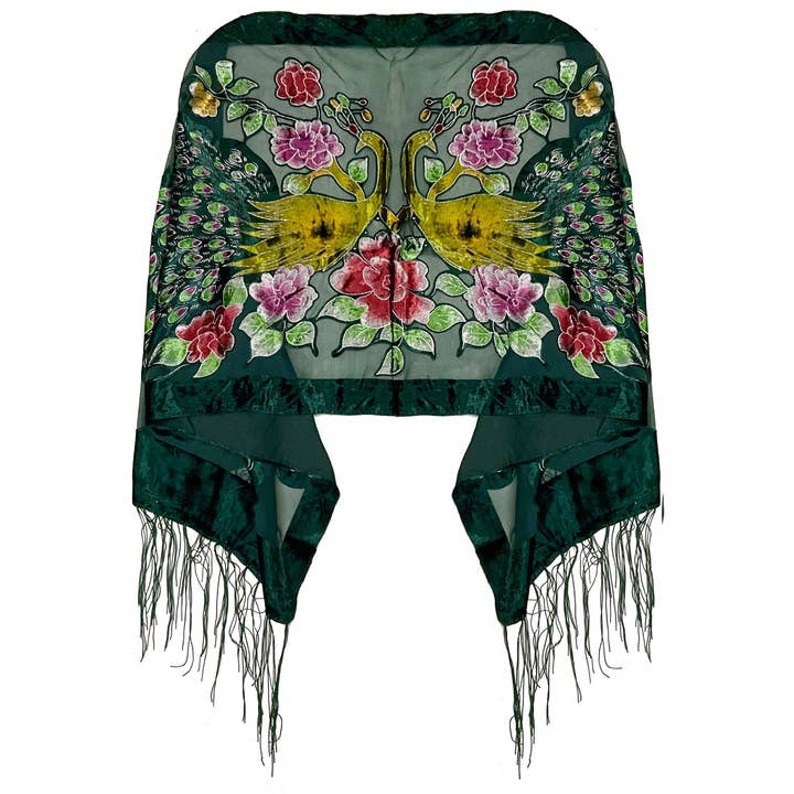 Astoria Gift Corporation - Wholesale Scarf - Women's - Peacock Velvet Scarf #89-12440GN